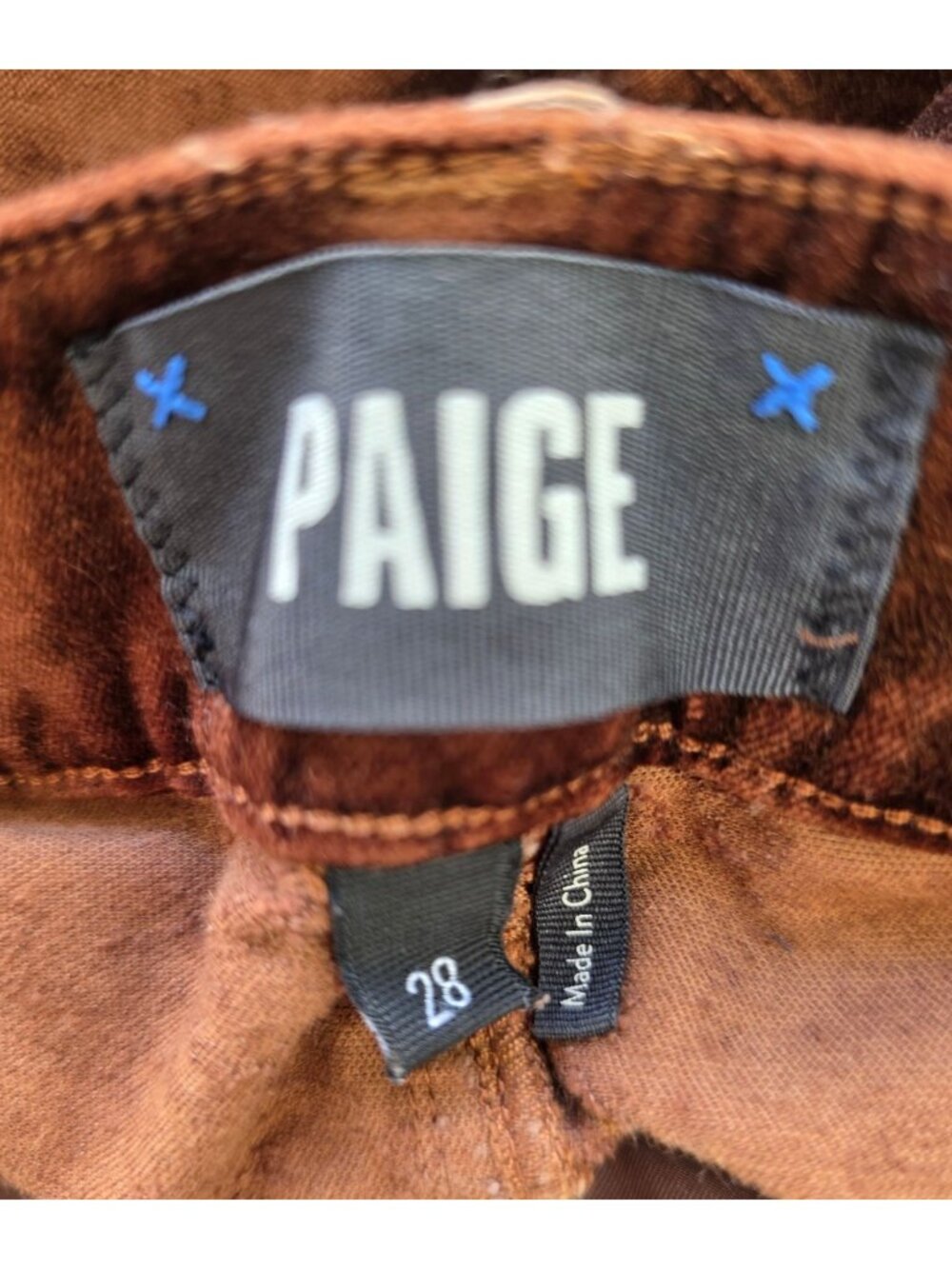 PAIGE Chicory Coffee Velvet Slim Straight Pants Womens Sz 28 Slit Hem Stretch - Picture 6 of 10